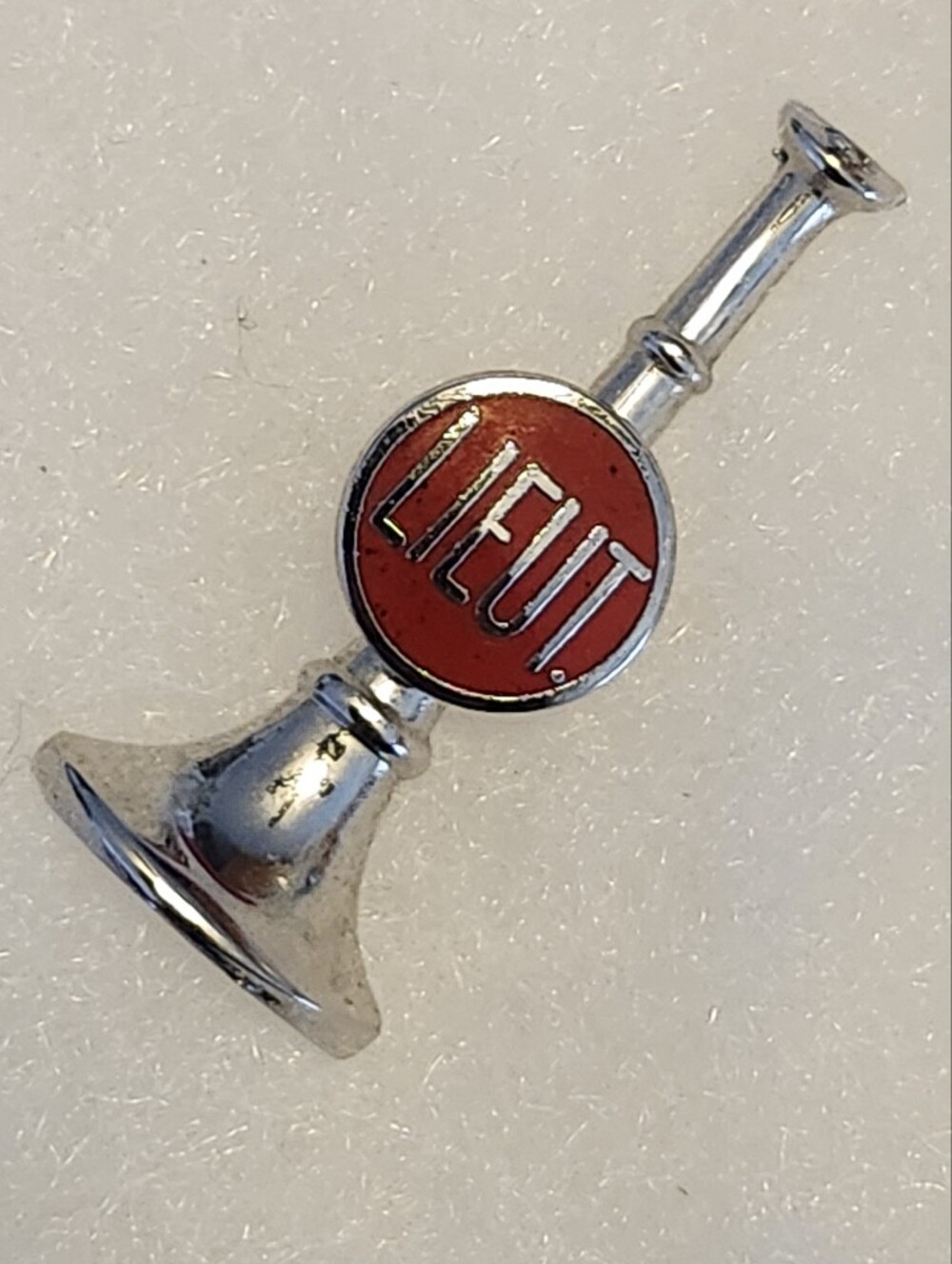 Vtg Silver Tone Fire Department Insignia "LIEUT" Horn Brooch